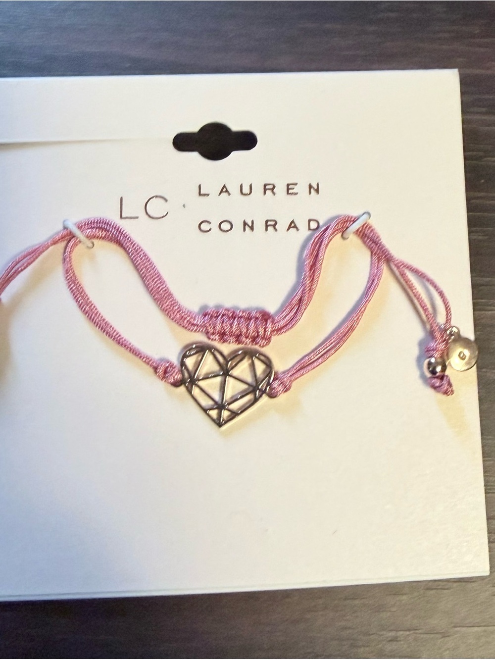 LC Lauren Conrad Rose Pink Cord Bracelet Heart Charm w/Gemstone Earrings
